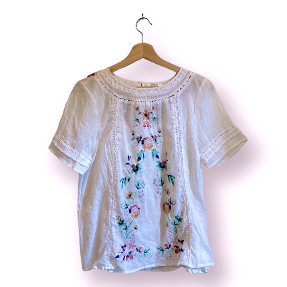 Umgee Woman’s Cotton Blend Embroidered Floral Blouse Size S